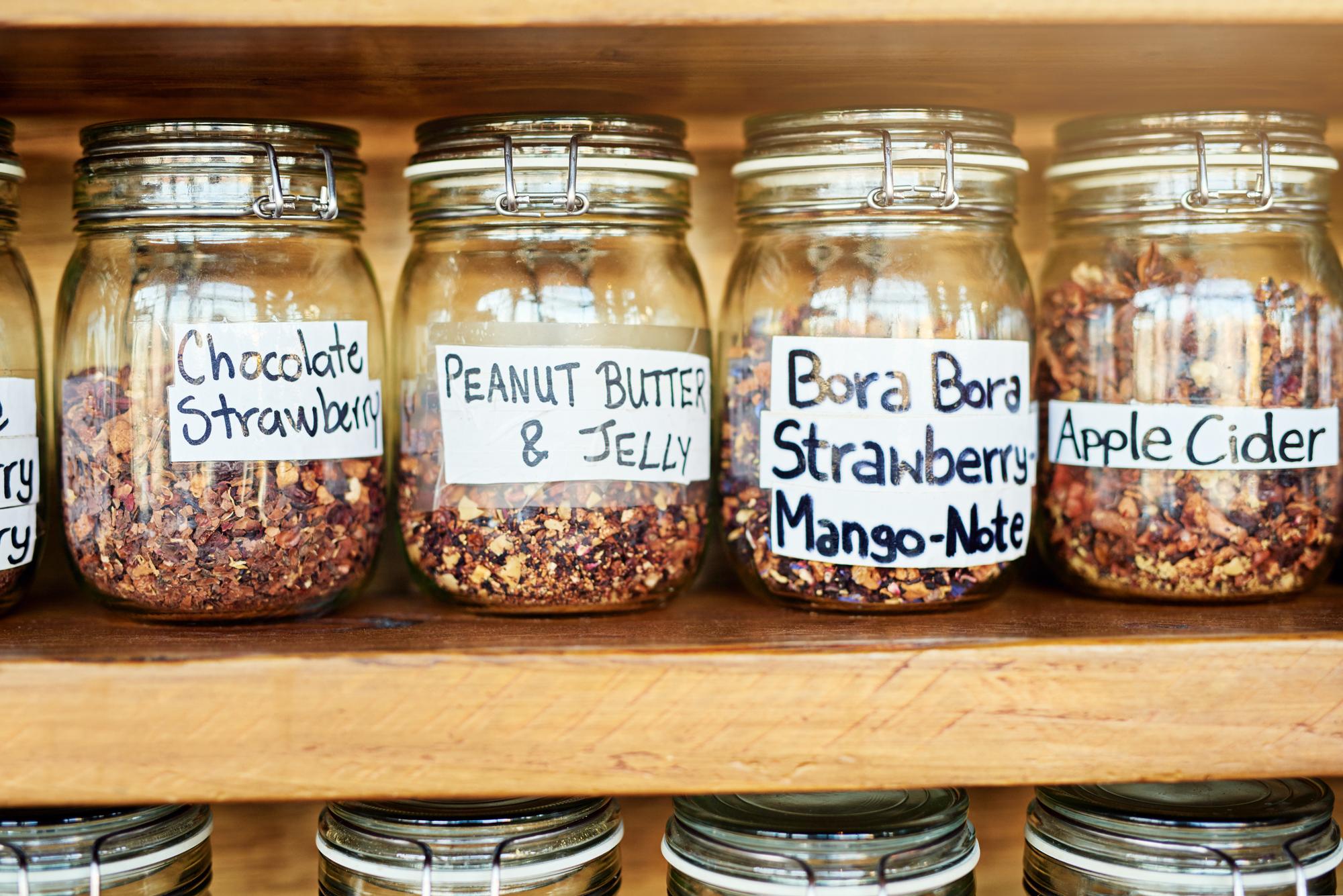 Box with pantry essentials and recipe card